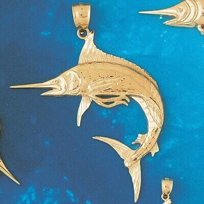 Dazzlers Jewelry Marlin Trout Fish Pendant Necklace Charm Bracelet in Yellow, White or Rose Gold 54…