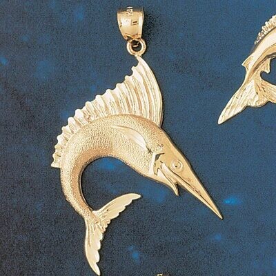 Dazzlers Jewelry Marlin Trout Fish Pendant Necklace Charm Bracelet in Yellow, White or Rose Gold 53…