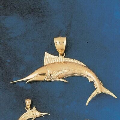 Dazzlers Jewelry Marlin Trout Fish Pendant Necklace Charm Bracelet in Yellow, White or Rose Gold 53…
