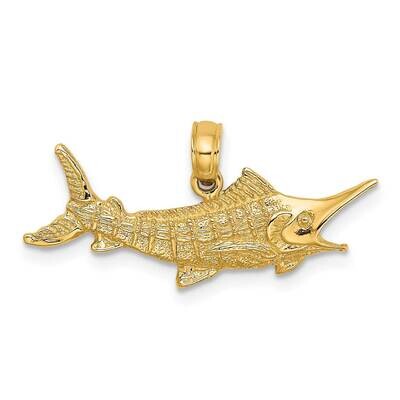 2-D Marlin Fish Charm 14k Gold Textured K7670, MPN: K7670, 637218012336