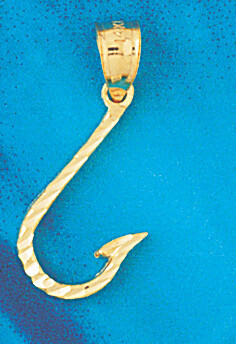 Dazzlers Jewelry Fishing Hook Pendant Necklace Charm Bracelet in Yellow, White or Rose Gold 1210, M…