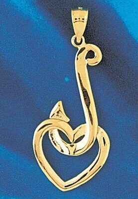 Dazzlers Jewelry Fishing Hook Pendant Necklace Charm Bracelet in Yellow, White or Rose Gold 1208, M…