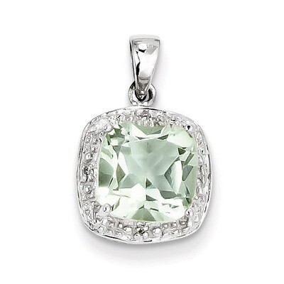 Green Quartz &amp; Diamond Pendant Sterling Silver Rhodium QDX474, MPN: QDX474, 883957479675