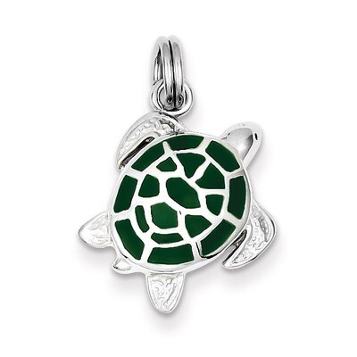 Green Enamel Turtle Charm Sterling Silver QC6299, MPN: QC6299, 191101561221