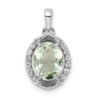 Oval 1.69T.W. Green Quartz White Topaz Pendant Sterling Silver Rhodium-Plated QP5711AG, MPN: QP5711…