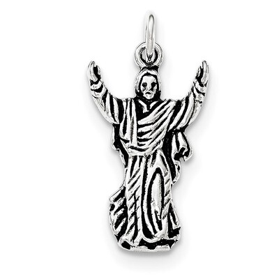 Antiqued &amp; Textured Jesus with Hands Up Pendant Sterling Silver QC8350