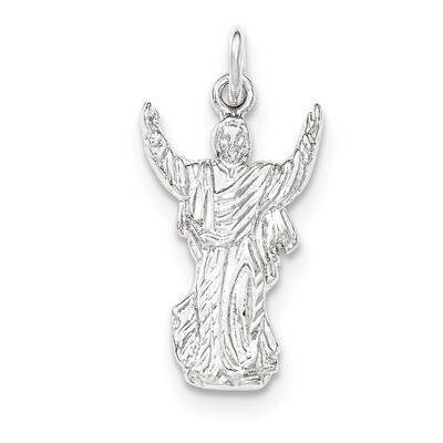 Polished &amp; Textured Jesus with Hands Up Pendant Sterling Silver QC8349