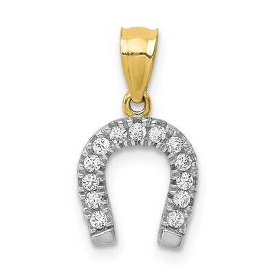 Horse Shoe Pendant 10k Gold with Rhodium CZ Diamond 10C1360, MPN: 10C1360, 883957329178