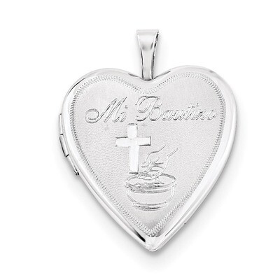 20mm Mi Bautizo Satin &amp; Polished Heart Locket Sterling Silver QLS684