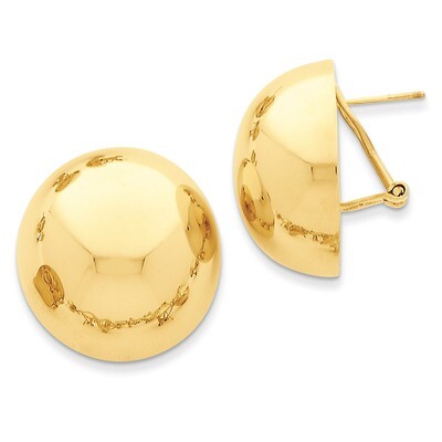 Omega Clip 24mm Half Ball Earrings 14k Gold H918, MPN: H918, 658226124323