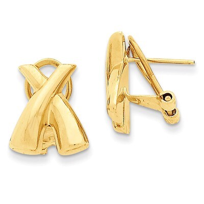 X Omega Back Post Earrings 14k Gold Polished H572, MPN: H572, 658226125856