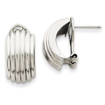 Ribbed Omega Back Post Earrings 14k White Gold TF214, MPN: TF214, 658226127423