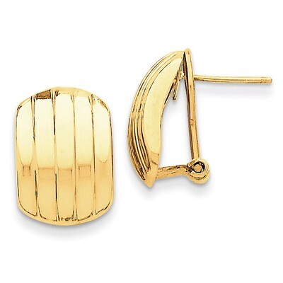Ribbed Omega Back Post Earrings 14k Gold Polished TF215, MPN: TF215, 658226127461