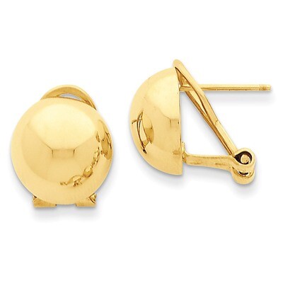Omega Clip 12mm Half Ball Earrings 14k Gold H921, MPN: H921, 658226125115