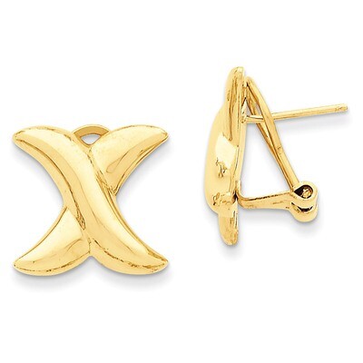 X Omega Back Post Earrings 14k Gold Polished E324, MPN: E324, 658226124439