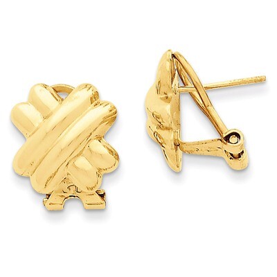 X Omega Back Post Earrings 14k Gold Polished E160, MPN: E160, 658226124408