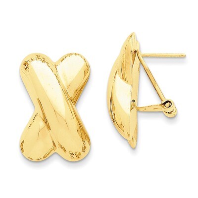 X Omega Back Post Earrings 14k Gold Polished E156, MPN: E156, 658226124392