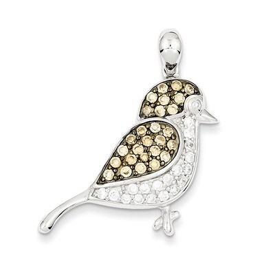 Clear &amp; Champagne Diamond Bird Pendant Sterling Silver QP2098, MPN: QP2098, 191101528743