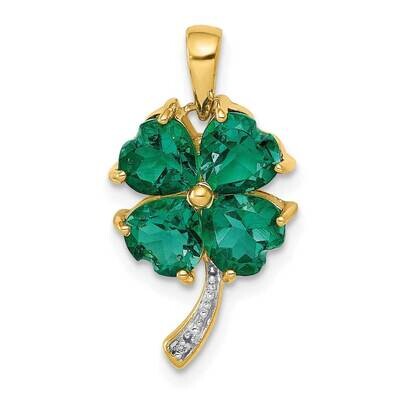 Created Emerald &amp; Diamond Four Leaf Clover Pendant 14k Gold PM5293-CEM-003-YA, MPN: PM5293-CEM-003-…