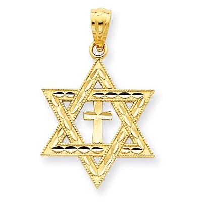 Star of David with Cross Pendant 14k Gold Diamond-cut C3740, MPN: C3740, 886774617510