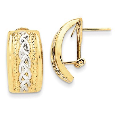 Omega Back Post Earrings 14k Gold Polished &amp; Rhodium TF207, MPN: TF207, 658226124477