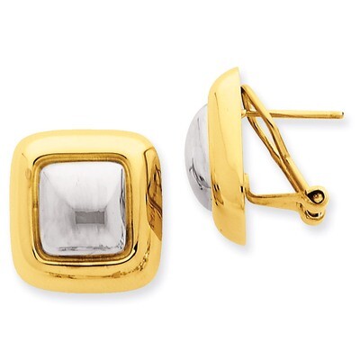 Square Omega Back Post Earrings 14k Gold Polished &amp; Rhodium H745, MPN: H745, 658226126150