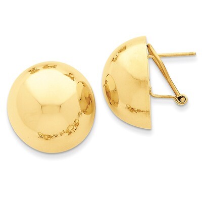 Half Ball Omega Back Post Earrings 14k Gold Polished TF213, MPN: TF213, 658226124316
