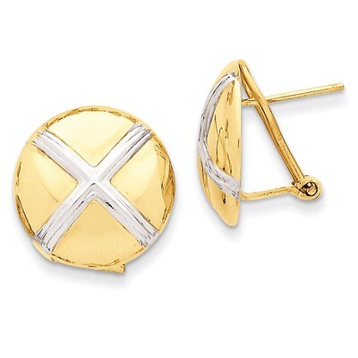 X Omega Back Post Earrings 14k Gold Polished &amp; Rhodium TF212, MPN: TF212, 658226125320