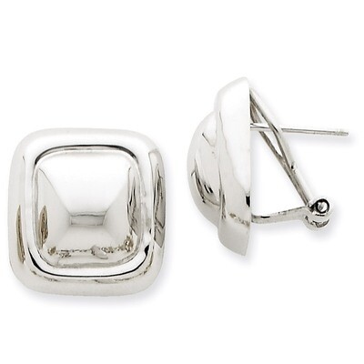 Polished Square Button Omega Back Post Earrings 14k White Gold H748, MPN: H748, 658226126143