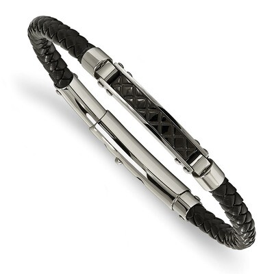 Black Leather Black IP Adjustable Bracelet Stainless Steel Polished SRB2017 by Chisel, MPN: SRB2017…