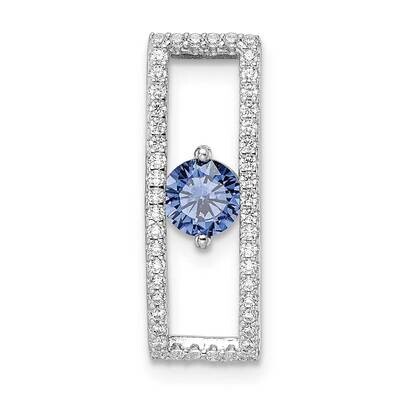 Blue &amp; White CZ Diamond Slide Pendant Sterling Silver Rhodium-Plated QP5477, MPN: QP5477,