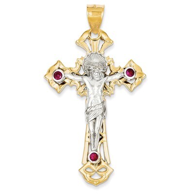 Polished with Red Synthetic Diamond Crucifix Pendant 14k Two-Tone Gold C2034, MPN: C2034, 752908127…