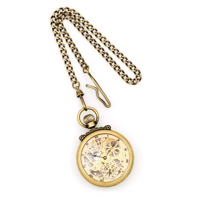 Charles Hubert Antique Gold Finish Brass Skeleton Pocket Watch XWA3337, MPN: XWA3337, 811233018577