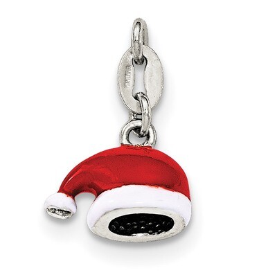 Enamel Santa Hat Charm Sterling Silver Polished QC8617, MPN: QC8617, 191101469411
