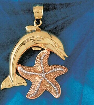 Dazzlers Jewelry Dolphin Starfish Three Tone Pendant Necklace Charm Bracelet in Yellow, White or Ro…