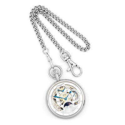 Charles Hubert Stainless Steel Open Face Skeleton Dual Time Pocket Watch XWA3329, MPN: XWA3329, 811…