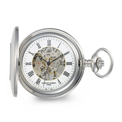 Charles Hubert Stainless with Oval Engraving Area Skeleton Pocket Watch  XWA6115, MPN: XWA6115, 848…