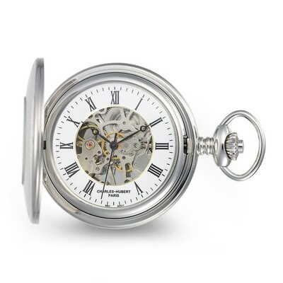Charles Hubert Stainless Striped Case with Shield Skeleton Pocket Watch  XWA6114, MPN: XWA6114, 848…