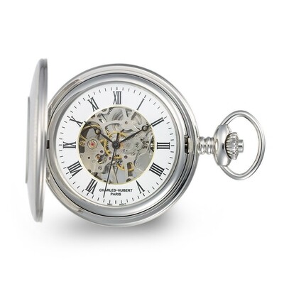 Charles Hubert Stainless Case with Floral Shield Skeleton Pocket Watch  XWA6109, MPN: XWA6109, 8488…
