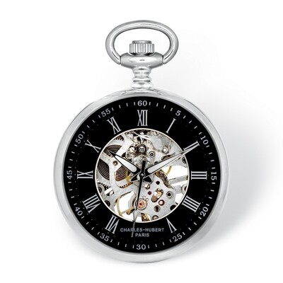 Charles Hubert Chrome Finish Open Face Black Skeleton Pocket Watch  XWA6123, MPN: XWA6123, 84887000…
