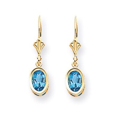 7x5mm Oval Blue Topaz Leverback Earrings 14k Gold XLB106BT, MPN: XLB106BT, 883957118864