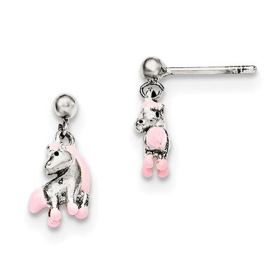 Pink Enamel Kid&#39;S Horse Dangle Post Earrings Sterling Silver QE11331, MPN: QE11331, 191101470233