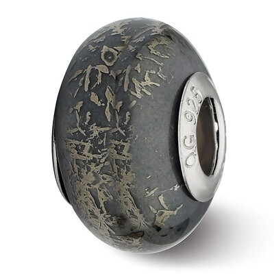 Grey with Platinum Foil Ceramic Bead - Sterling Silver QRS2332, MPN: QRS2332, 883957514222