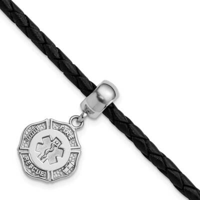 Polished Maltese Fire Rescue Cross Bead Leather Bracelet Sterling Silver PBS007BDSSBR, MPN: PBS007B…