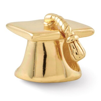 Gold-plated Graduation Cap Bead - Sterling Silver QRS1435GP, MPN: QRS1435GP, 886774990644