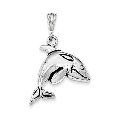 Antiqued &amp; Textured Whale Pendant Sterling Silver QC8715