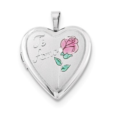 20mm Enameled Rose Te Amo Heart Locket Sterling Silver QLS713