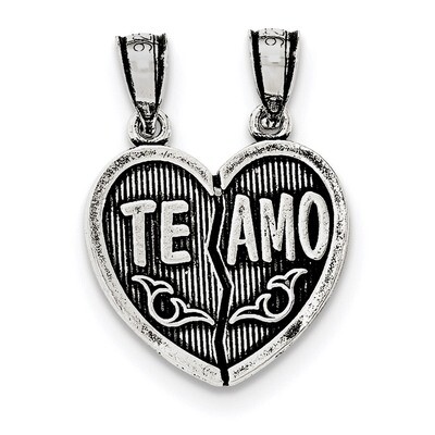 Te Amo Break Apart Heart Pendant Sterling Silver Antiqued QC8109, MPN: QC8109, 191101457319