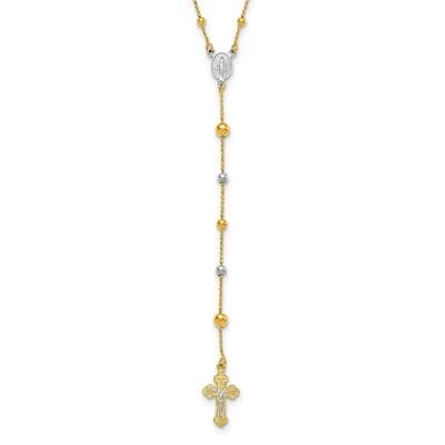 14K Two-tone &amp; White Rhodium Plated INRI Rosary Necklace CMEI18091-24