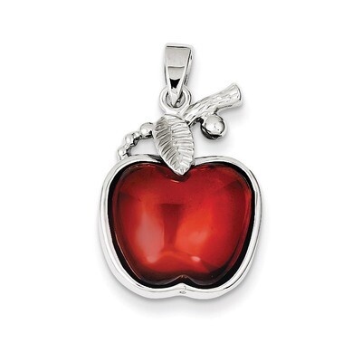 Red Diamond Cabochon Apple Pendant Sterling Silver QP661, MPN: QP661, 191101280238